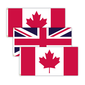 Bundle of 2 Canadian flags and 1 United Kindgom flag.