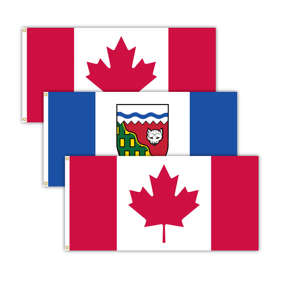 This bundle features 2x Canadian flags and 1x Northwest Territories flag.