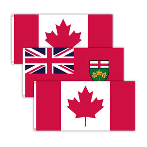 This bundle features 2x Canadian flags and 1x Ontario flag.