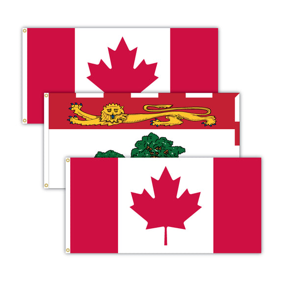 This bundle features 2x Canadian flags and 1x Prince Edward Island flag.