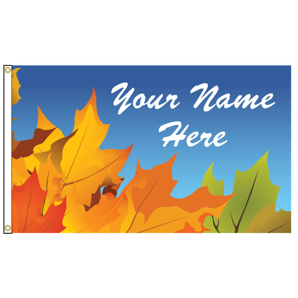 Flag with fall leaves on it as well as your name.
