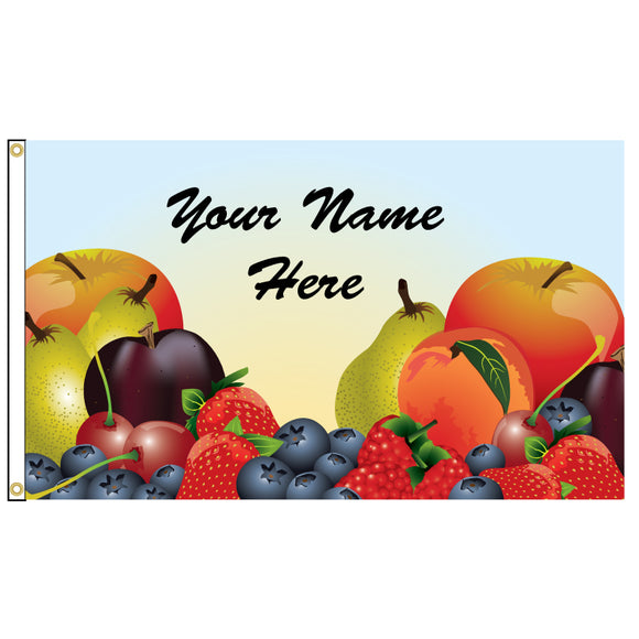 Fruit illustration on a flag that you can personalize with your name.