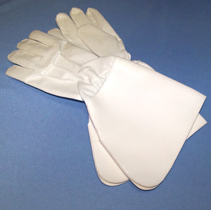 White faux leather parade gloves.