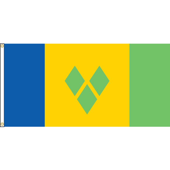 St. Vincent and Grenadines Flag with header and grommets.