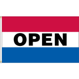 Open flag with three colour bars.