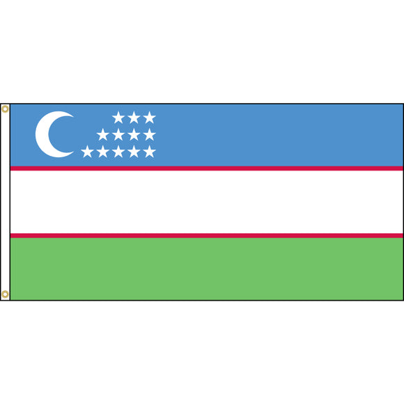 Uzbekistan Flag with header and grommets.